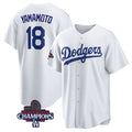 Johnsonshop Los Angeles Dodgers #18 Yoshinobu Yamamoto White  2024 World Series Champions Cool Base Stitched Jersey