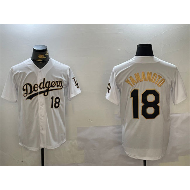Johnsonshop Los Angeles Dodgers #18 Yoshinobu Yamamoto White Gold  Home Limited Stitched Jersey 2