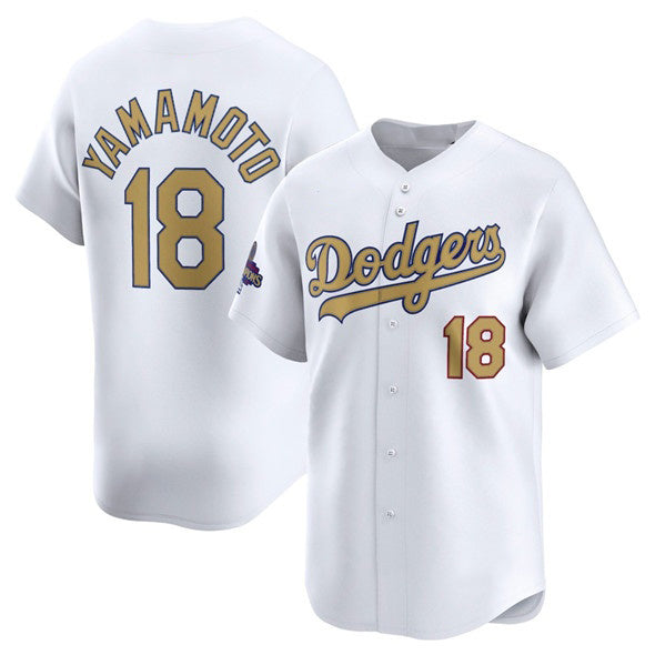 Johnsonshop Los Angeles Dodgers #18 Yoshinobu Yamamoto White  2025 Gold Collection Limited Stitched Jersey