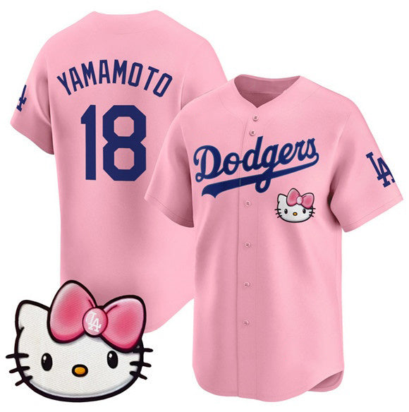Johnsonshop Los Angeles Dodgers #18 Yoshinobu Yamamoto Pink  2025 Hello Kitty Vapor Limited Stitched Jersey