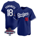 Johnsonshop Los Angeles Dodgers #18 Yoshinobu Yamamoto Royal  2024 World Series Champions Alternate Limited Stitched Jersey