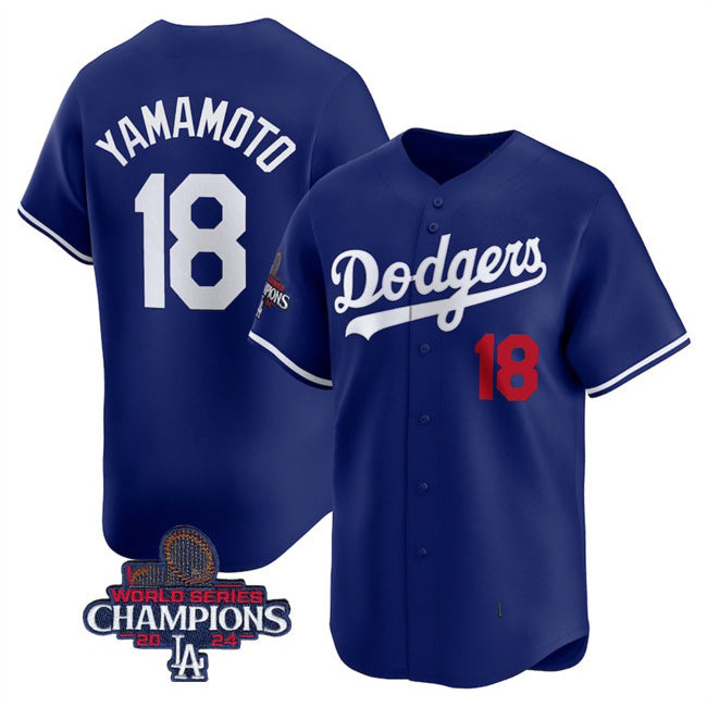 Johnsonshop Los Angeles Dodgers #18 Yoshinobu Yamamoto Royal  2024 World Series Champions Alternate Limited Stitched Jersey