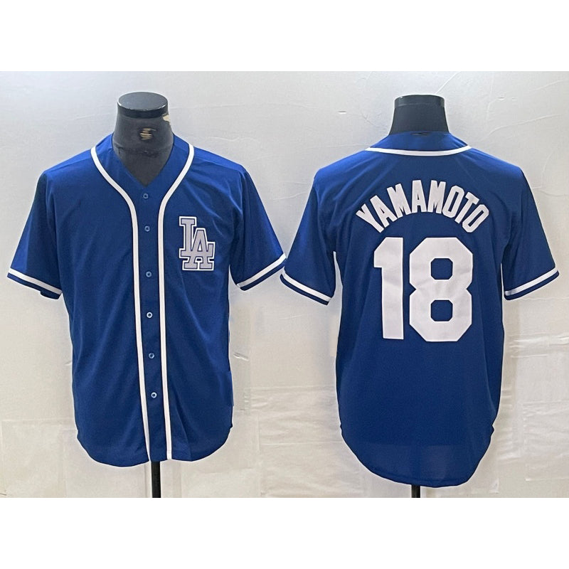 Johnsonshop Los Angeles Dodgers #18 Yoshinobu Yamamoto Blue  Cool Base Stitched Jersey