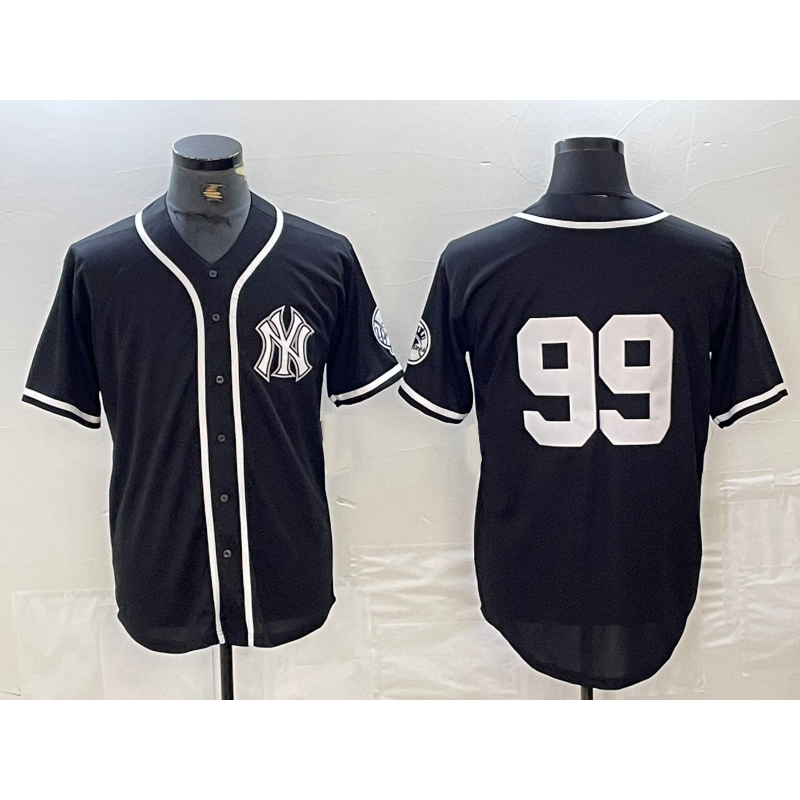 Johnsonshop New York Yankees #99 Aaron Judge No Name Black White  Cool Base Stitched Jersey