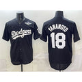 Johnsonshop Los Angeles Dodgers #18 Yoshinobu Yamamoto Black  2025 World Series Patch Cool Base Stitched Jersey