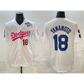 Johnsonshop Los Angeles Dodgers #18 Yoshinobu Yamamoto White  Pink 2025 World Series Vin & Kobe Patch Limited Stitched Jersey