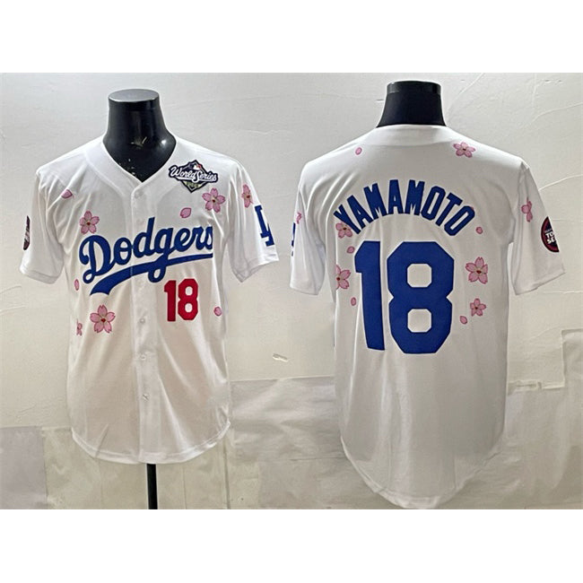 Johnsonshop Los Angeles Dodgers #18 Yoshinobu Yamamoto White  2025 World Series Patch Tokyo Series Limited Stitched Jersey