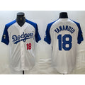 Johnsonshop Los Angeles Dodgers #18 Yoshinobu Yamamoto Number White Blue  Fashion Stitched Cool Base Limited Jersey