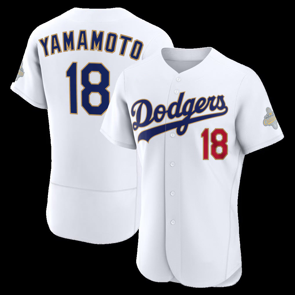 Johnsonshop Los Angeles Dodgers #18 Yoshinobu Yamamoto White  2026 Gold Collection Authentic Jersey