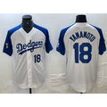 Johnsonshop Los Angeles Dodgers #18 Yoshinobu Yamamoto Number White Blue  Fashion Stitched Cool Base Limited Jersey 2