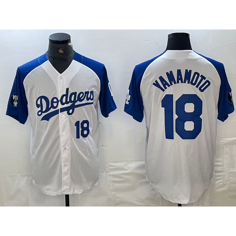 Johnsonshop Los Angeles Dodgers #18 Yoshinobu Yamamoto Number White Blue  Fashion Stitched Cool Base Limited Jersey 2