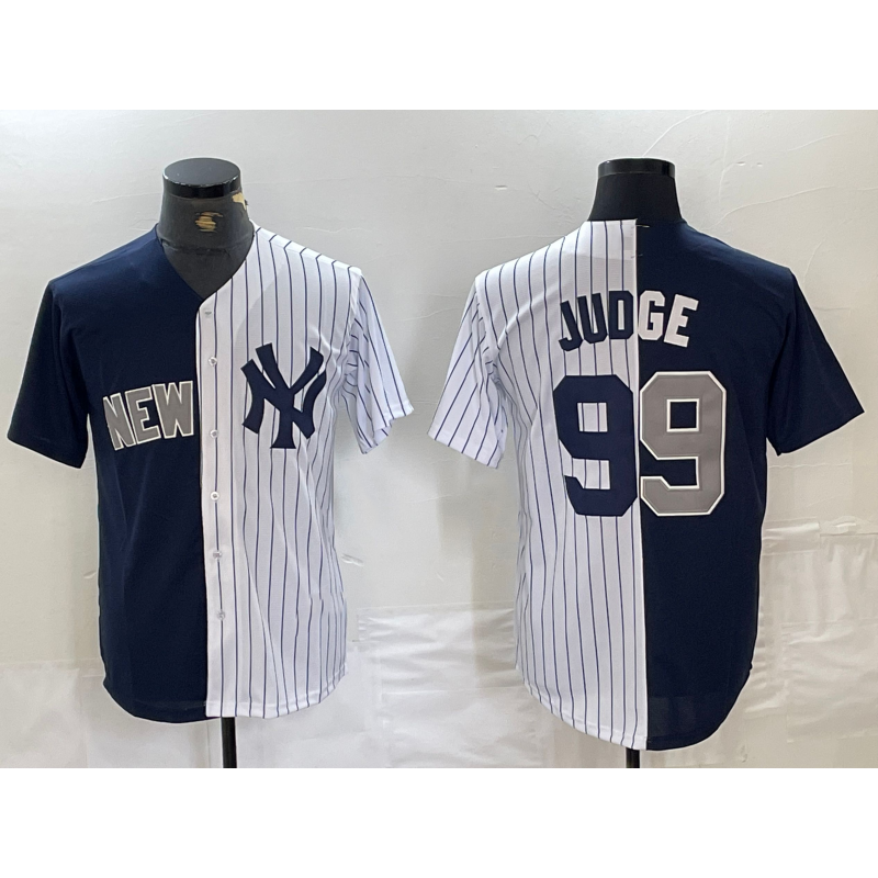 Johnsonshop New York Yankees #99 Aaron Judge Navy White  Split Stitched Jersey