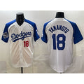 Johnsonshop Los Angeles Dodgers #18 Yoshinobu Yamamoto White Royal  2025 World Series Champions Patch Limited Stitched Jersey