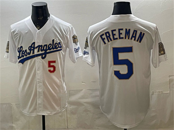 Johnsonshop Los Angeles Dodgers #5 Freddie Freeman White  2026 Gold Collection 9x & B2B Champs Patch Stitched Jersey