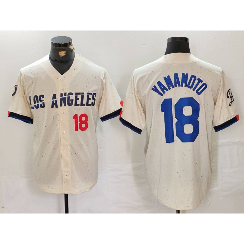 Johnsonshop Los Angeles Dodgers #18 Yoshinobu Yamamoto Number Cream  2024 City Connect Limited Stitched Jerseys