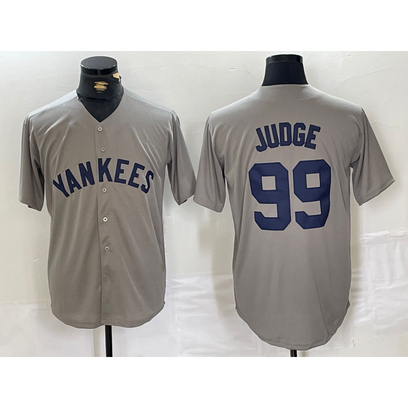 Johnsonshop New York Yankees #99 Aaron Judge Name Grey  Stitched Throwback Jersey