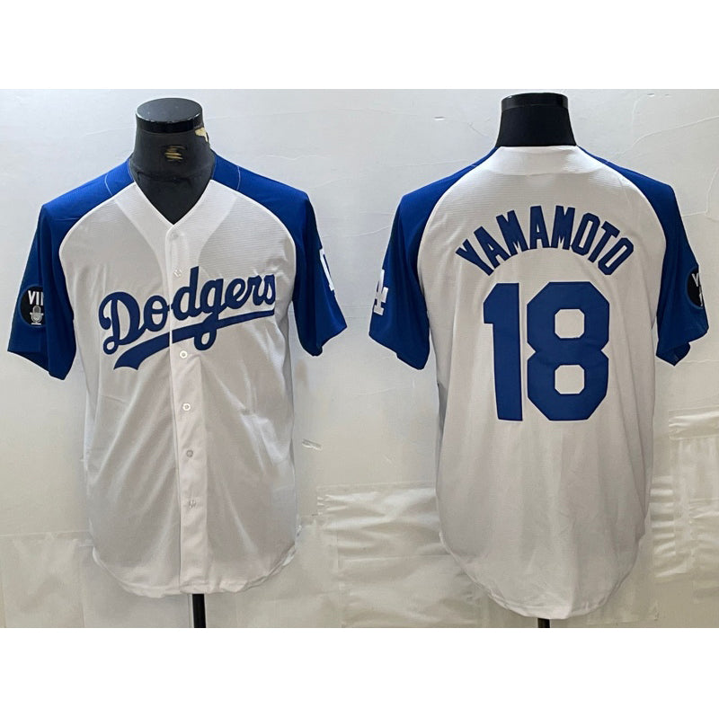 Johnsonshop Los Angeles Dodgers #18 Yoshinobu Yamamoto White Blue  Fashion Stitched Cool Base Limited Jerseys