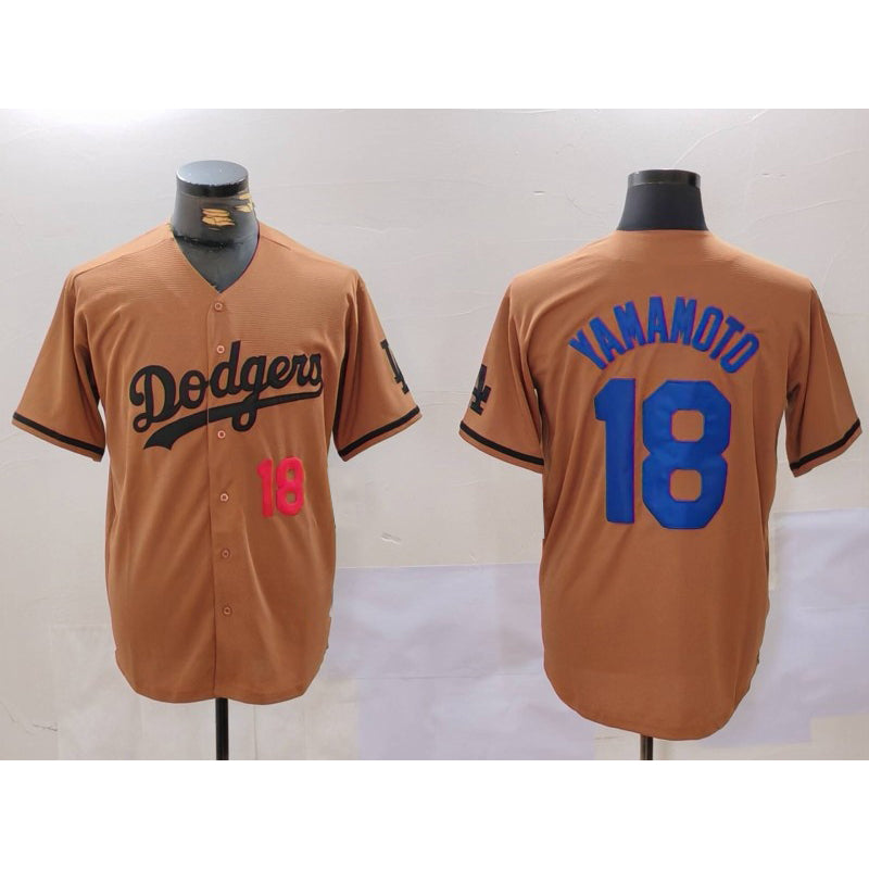 Johnsonshop Los Angeles Dodgers #18 Yoshinobu Yamamoto Number Olive  Cool Base Limited Stitched Jersey 2