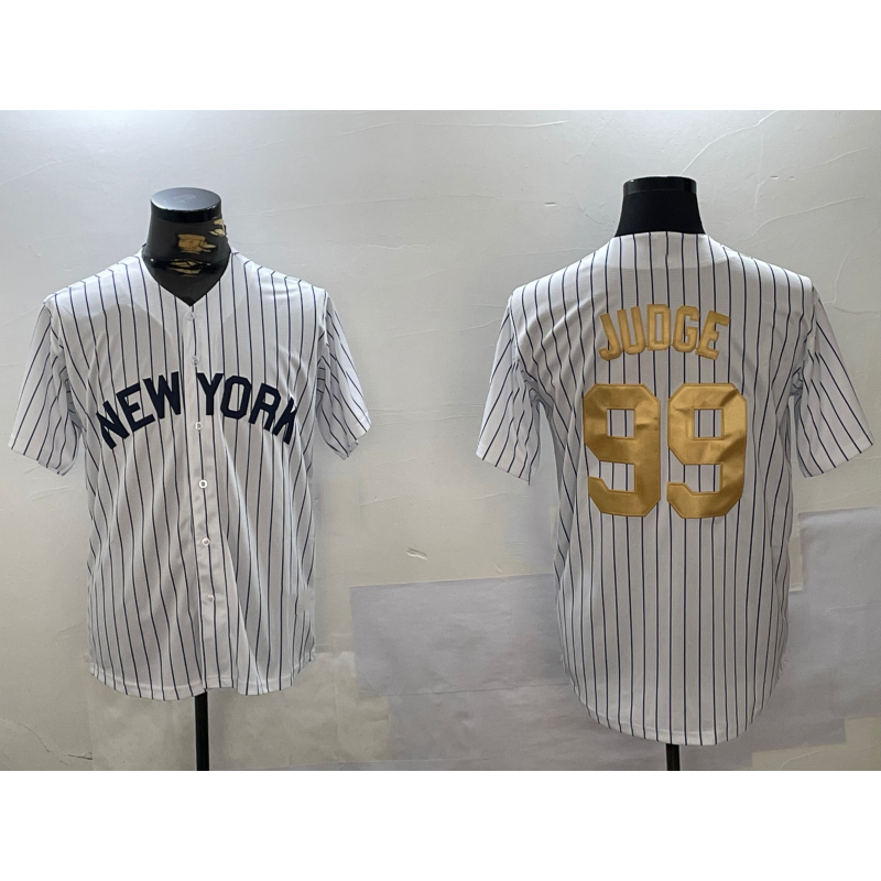 Johnsonshop New York Yankees #99 Aaron Judge White  Pinstripe Fashion Cool Base Jersey 2