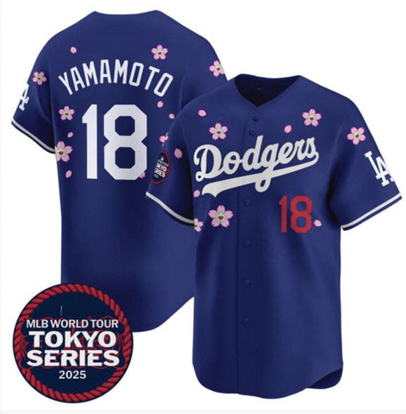 Johnsonshop Los Angeles Dodgers #18 Yoshinobu Yamamoto Royal  2025 Tokyo Series Limited Stitched Jersey