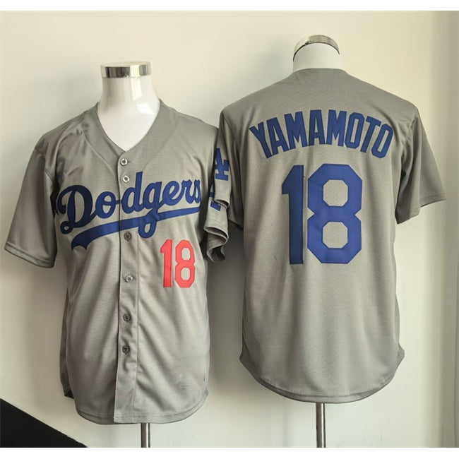 Johnsonshop Los Angeles Dodgers #18 Yoshinobu Yamamoto Gray  Cool Base Stitched Jersey