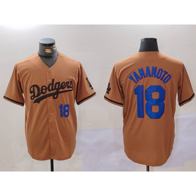 Johnsonshop Los Angeles Dodgers #18 Yoshinobu Yamamoto Number Olive  Cool Base Limited Stitched Jerseys