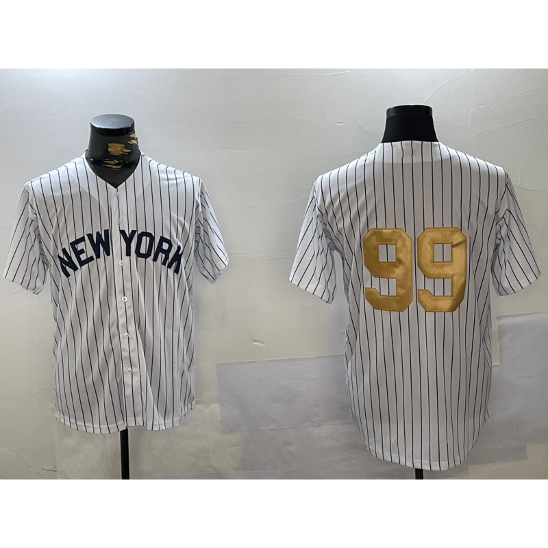 Johnsonshop New York Yankees #99 Aaron Judge White  Pinstripe Without Name Fashion Cool Base Jersey 2