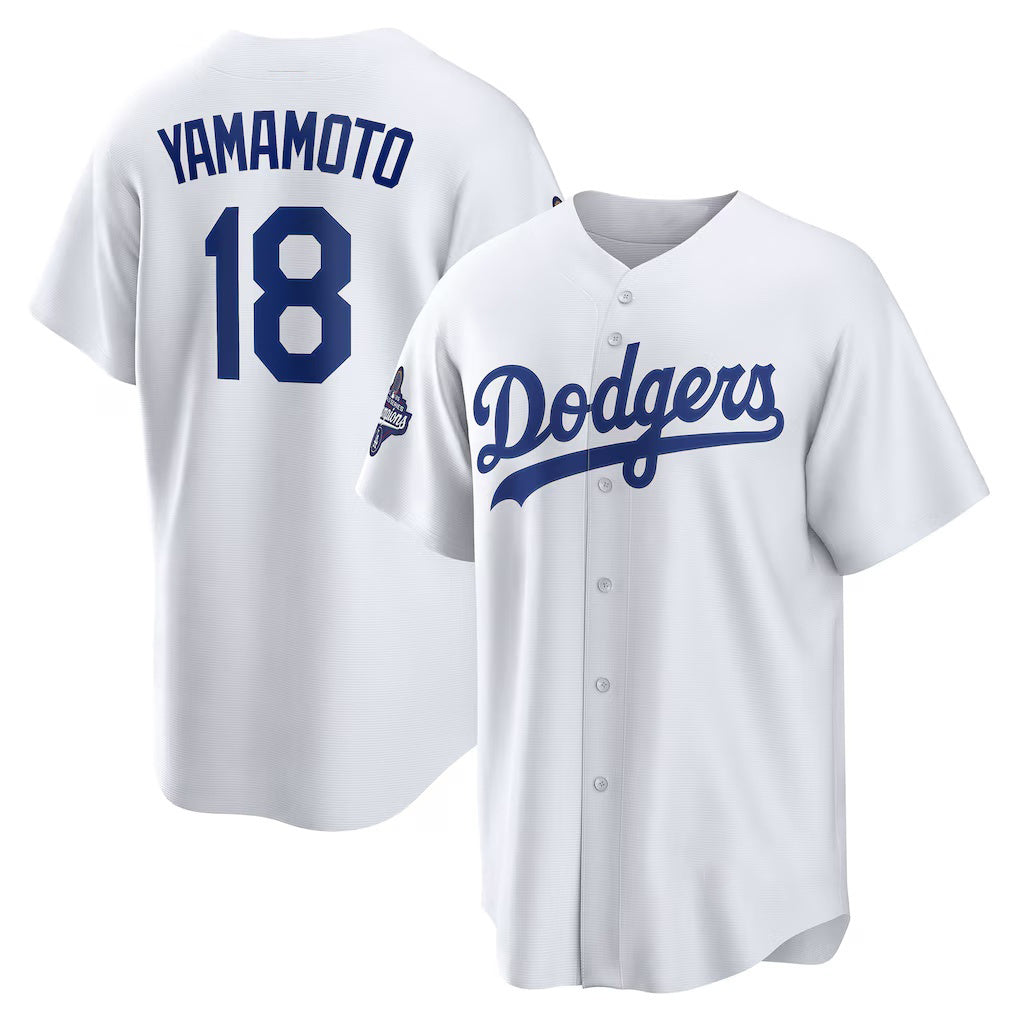 Johnsonshop Los Angeles Dodgers #18 Yoshinobu Yamamoto White  2025 World Series Champions Home Replica Jersey