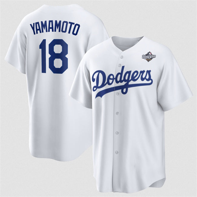 Johnsonshop Los Angeles Dodgers #18 Yoshinobu Yamamoto White  2025 World Series Home Cool Base Stitched Jersey