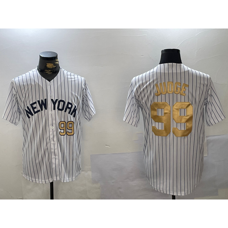 Johnsonshop New York Yankees #99 Aaron Judge White  Pinstripe Fashion Cool Base Jerseys