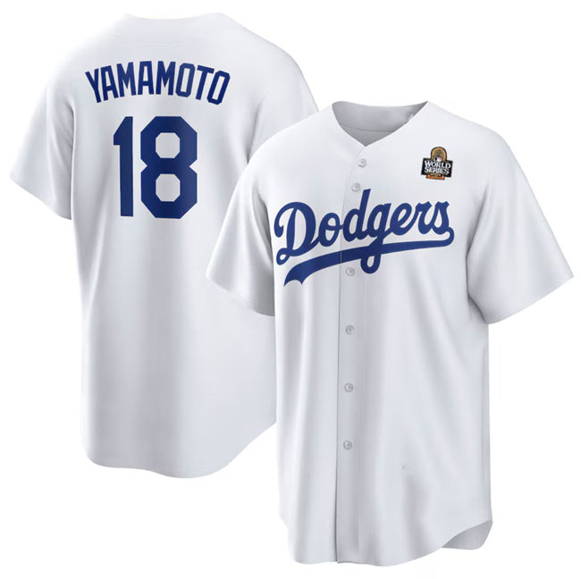 Johnsonshop Los Angeles Dodgers #18 Yoshinobu Yamamoto White  2024 World Series Cool Base Stitched Jersey