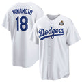 Johnsonshop Los Angeles Dodgers #18 Yoshinobu Yamamoto White  2024 World Series Cool Base Stitched Jersey