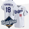 Johnsonshop Los Angeles Dodgers #18 Yoshinobu Yamamoto White  2025 World Series Home Limited Stitched Jersey