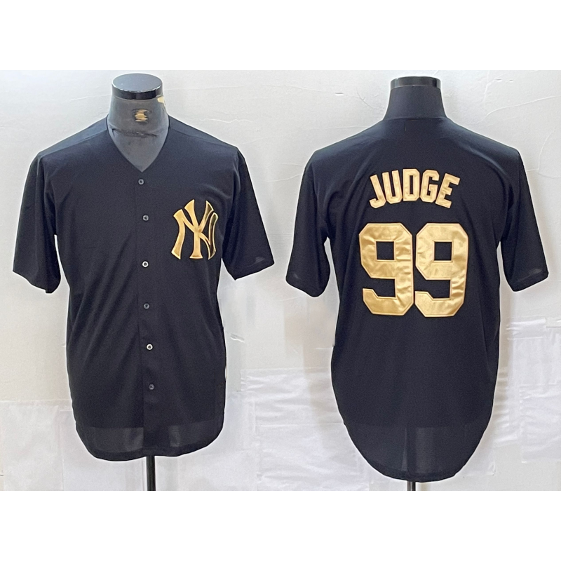 Johnsonshop New York Yankees #99 Aaron Judge Black Gold  Cool Base Stitched Jersey