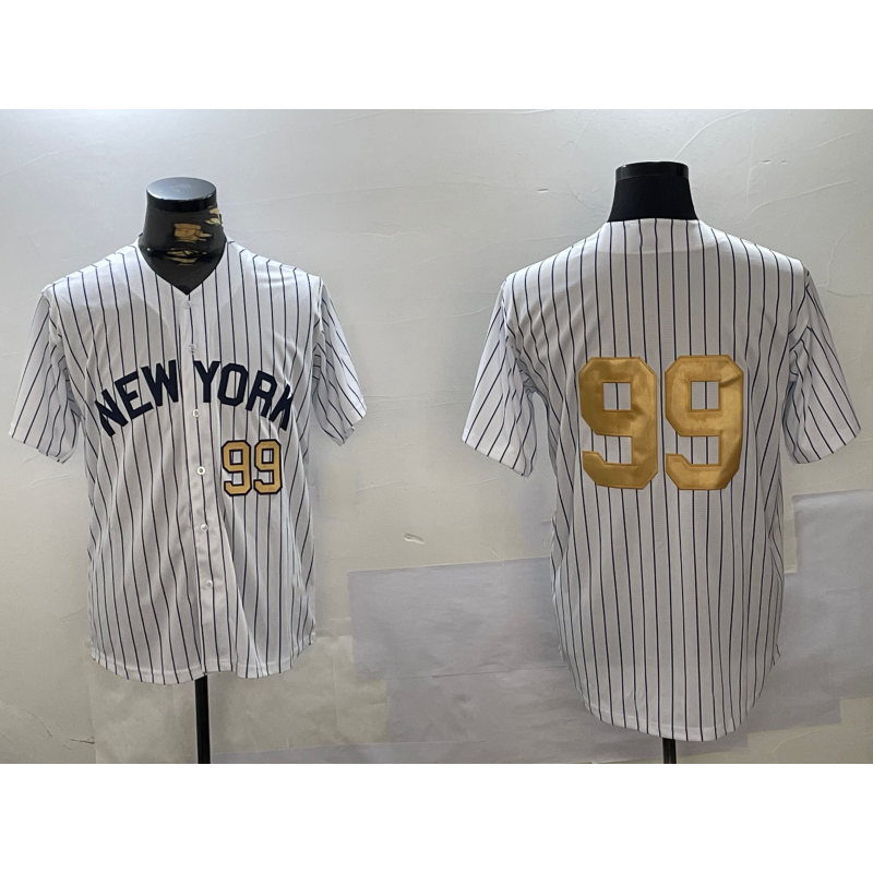 Johnsonshop New York Yankees #99 Aaron Judge White  Pinstripe Without Name Fashion Cool Base Jerseys