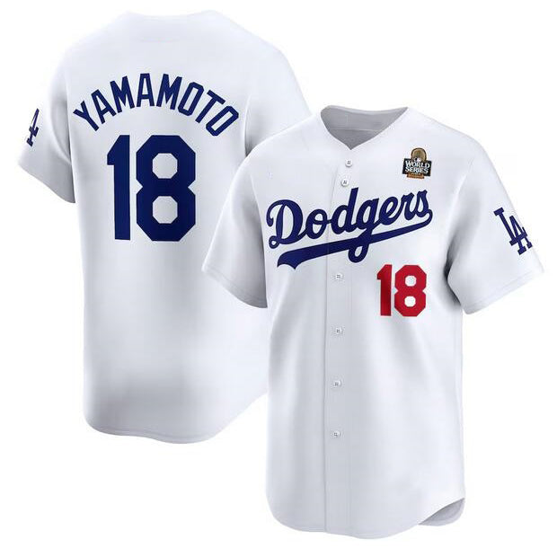 Johnsonshop Los Angeles Dodgers #18 Yoshinobu Yamamoto White  2024 World Series Home Limited Stitched Jersey