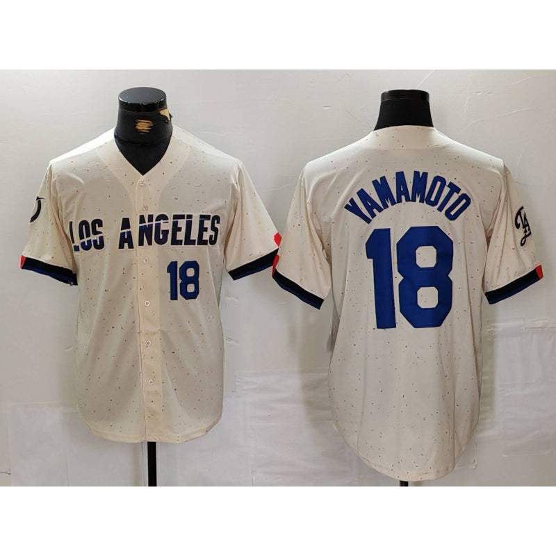 Johnsonshop Los Angeles Dodgers #18 Yoshinobu Yamamoto Number Cream  2024 City Connect Limited Stitched Jersey 2