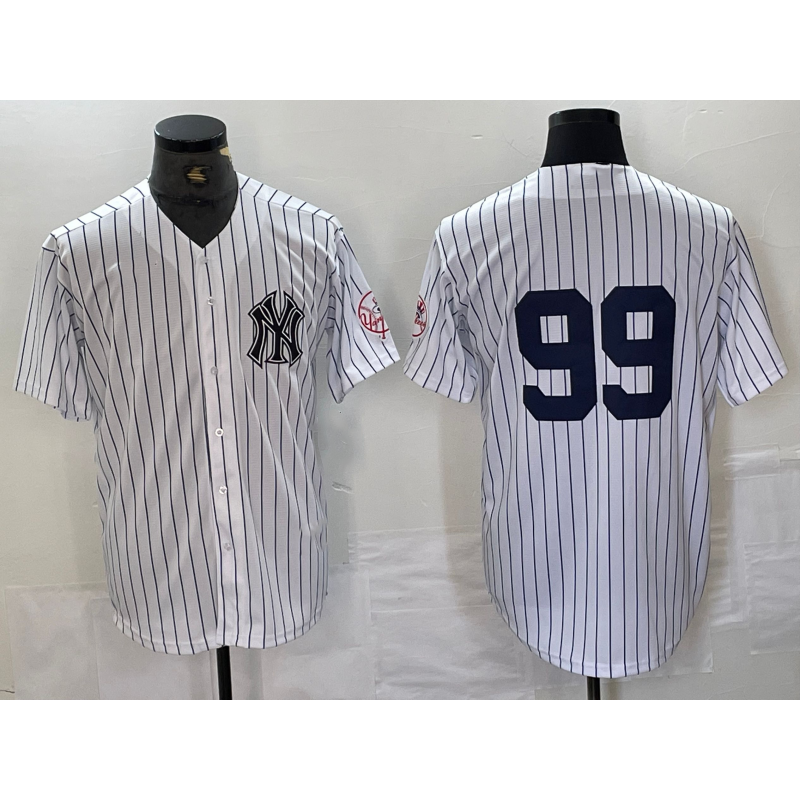 Johnsonshop New York Yankees #99 Aaron Judge White  With Patch 2024 Cool Base Stitched Jersey