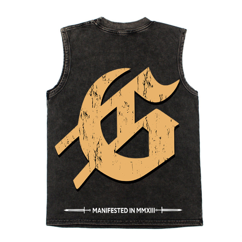 2026 American Street Hip Hop Statue of Liberty Print Vest T-shirt