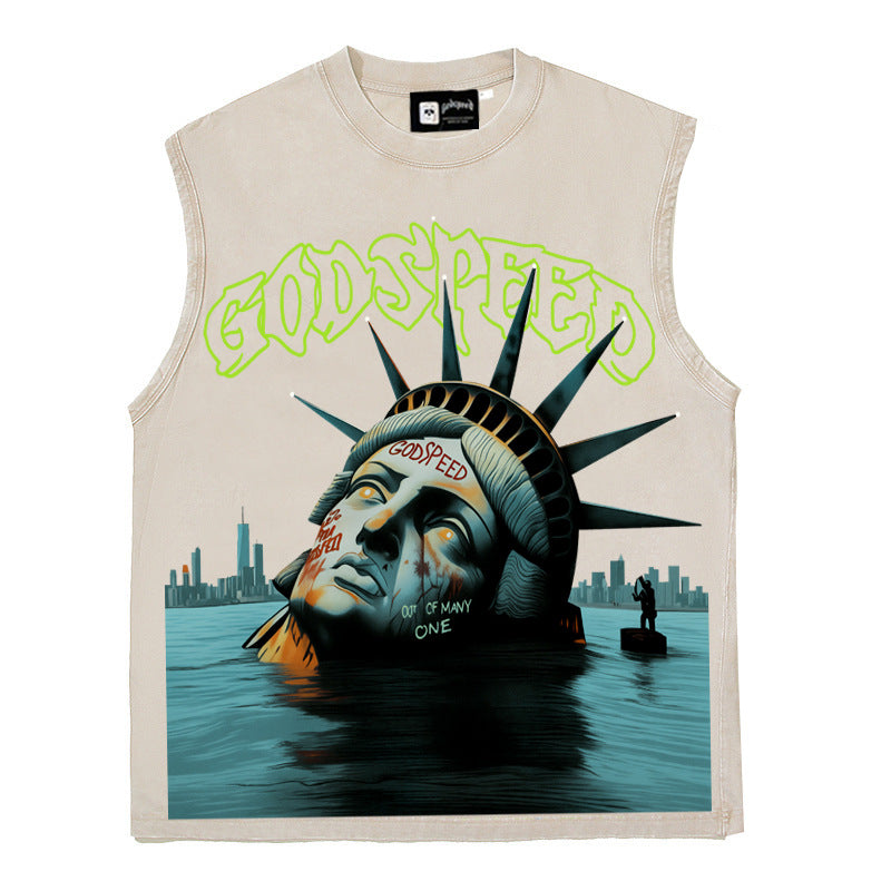2026 American High Street Drowning Statue of Liberty Print T-shirt