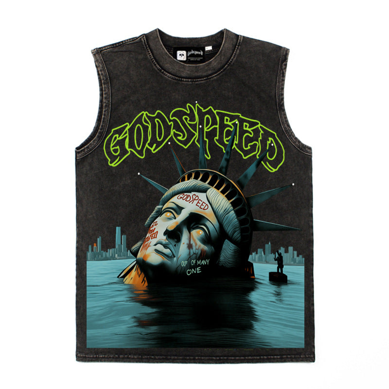 2026 American High Street Drowning Statue of Liberty Print T-shirt