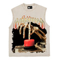 2026 American high street style skull hand full back letter print T-shirt