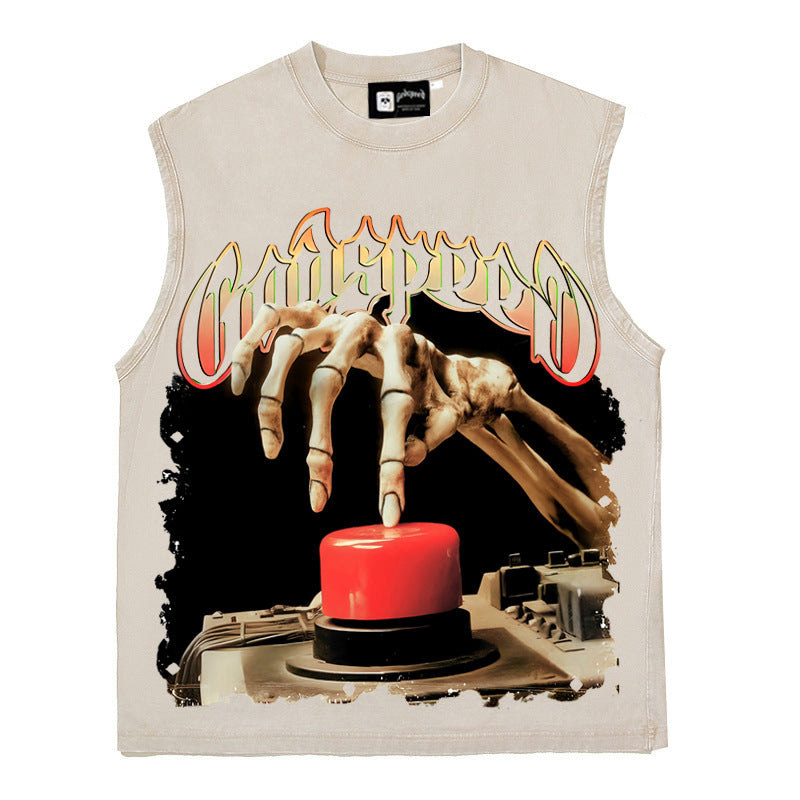 2026 American high street style skull hand full back letter print T-shirt
