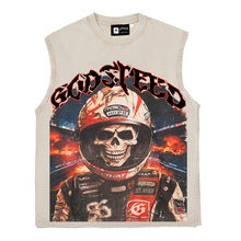2026 American Retro Skull Racer Street Style Distressed Hip T-shirt