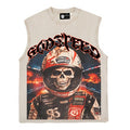 2026 American Retro Skull Racer Street Style Distressed Hip T-shirt
