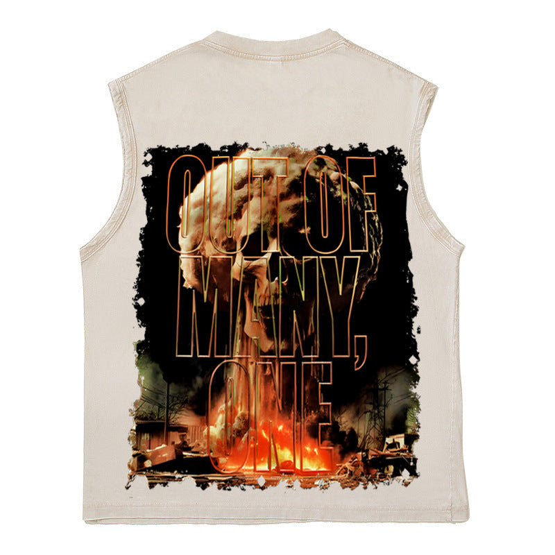 2026 American high street style skull hand full back letter print T-shirt