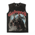 2026 American-style dog head print washed distressed T-shirt