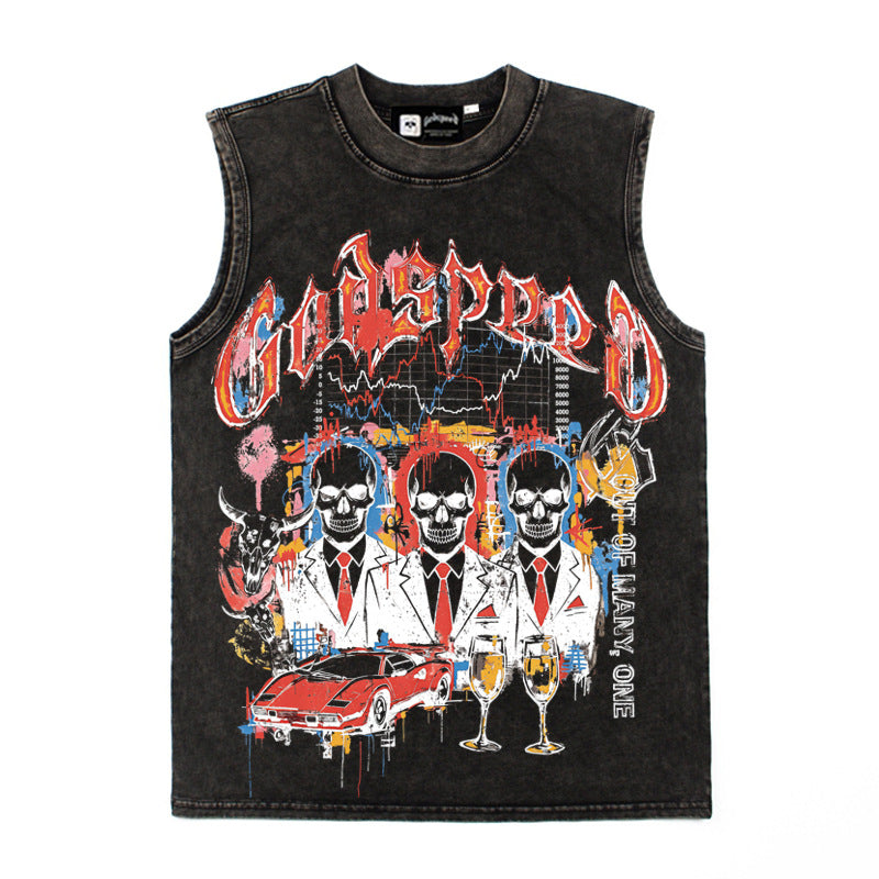 2026  American High Street New Trader Skull Print Retro T-shirt