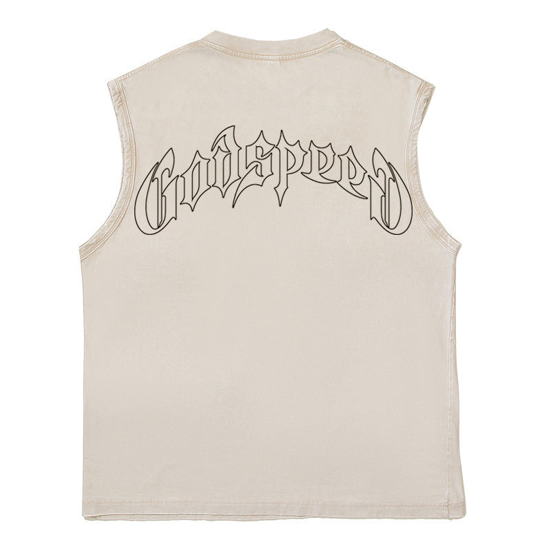 2026 American Retro Building Skull Print Summer Loose Casual Unisex Trendy Hip Hop Vest T-shirt