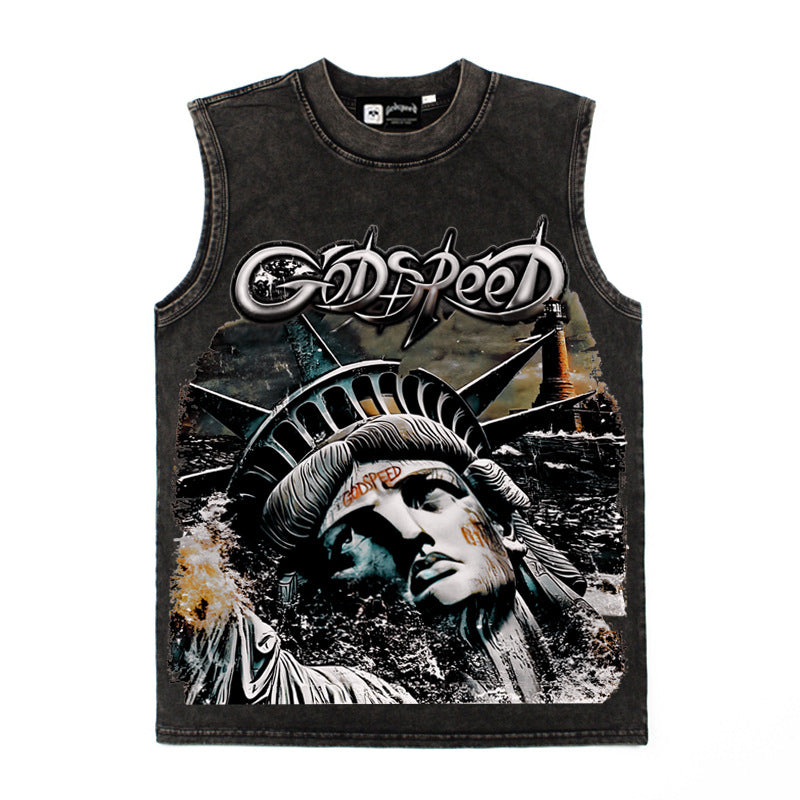 2026 American High Street Statue of Liberty Full-Print Hip T-shirt